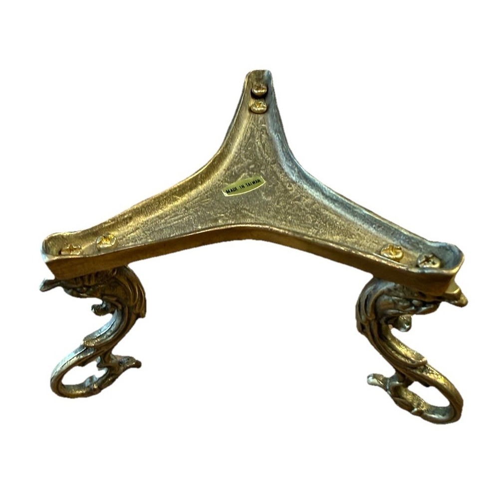 Vintage Gold Tone Metal Candle Holder Pedestal Stand Ornate Scroll Taiwan